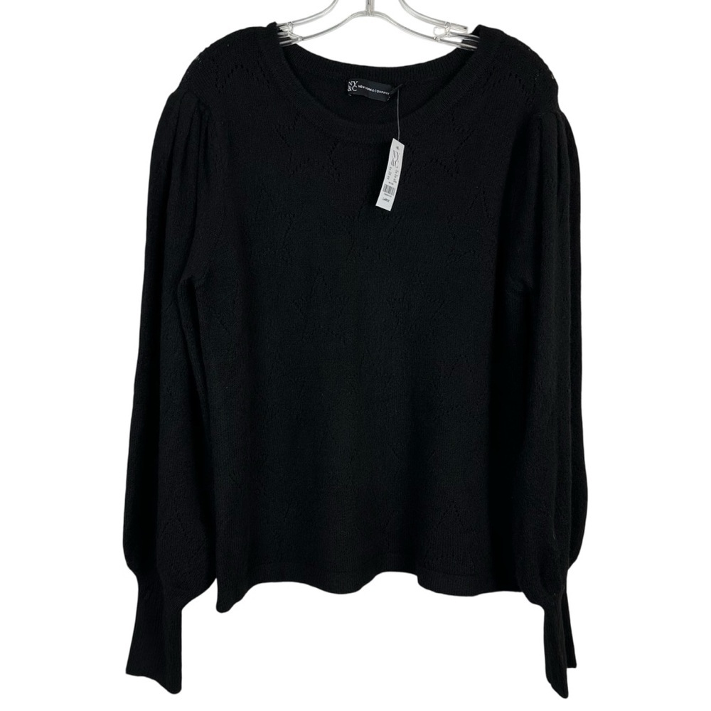 NY&C Black Bishop Sleeve Star Sweater L NWT